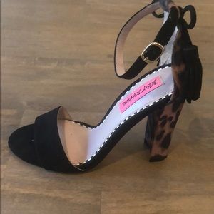 Betsey Johnson Leopard Block Heels w/ Ankle Strap